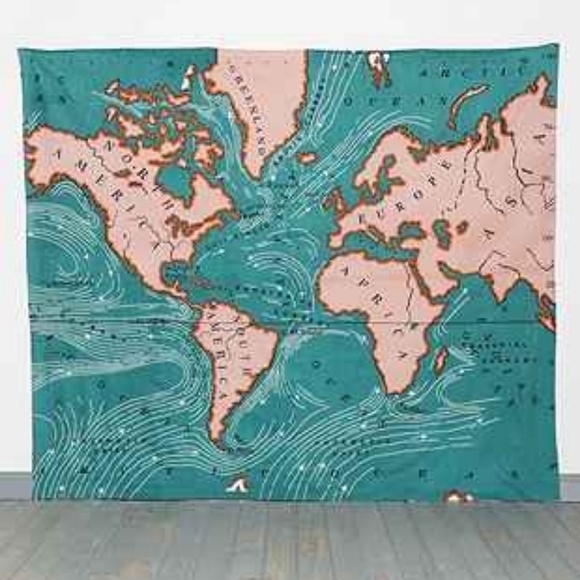 Urban Outfitters Wall Decor Teal Map Tapestry Poshmark